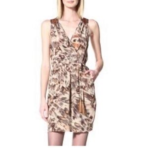 AKIKO REVOLVE Silk and Leather Tank Tassel Cheetah Printed Mini Dress XS